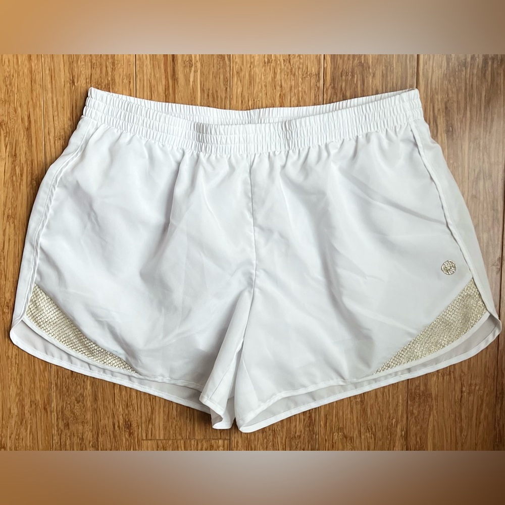 Lilly Pulitzer White Athletic Shorts with Gold Accent